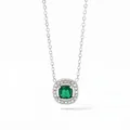 Collar de plata con colgante de gema verde cuadrada y halo de circonitas blancas - Color Plata Zirconia Verde (PDD432)