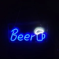 Blue and white Beer neon sign with mug icon and hanging chain on transparent backboard - Blue (Hanging with Chain)