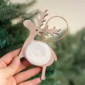 Rustikaler Rentier-Anhänger aus Holz mit weißem Wollfilzball für den Weihnachtsbaumschmuck - Stil F (Holzsilhouette mit Wollfilzball)