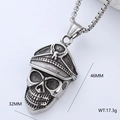 Macro detail of punk skull pendant with military hat, measures 46mm height and 32mm width - Style B Single Pendant
