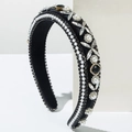 Close-up of Baroque headband with pearls and crystals on premium black velvet - Black