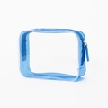 Transparent PVC makeup bag with blue trim and zipper on a clean white background - 17*6*12cm / Dark Blue