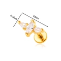Golden titanium heart chain labret with white zircon, 0.32cm and 0.5cm size details - 0194-2# Gold Three Marquise Cluster