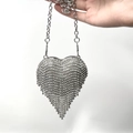 Silver heart-shaped rhinestone evening bag with elegant hanging tassels and chain strap - Heart Silver Tassel Style
