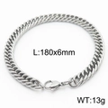 Silver stainless steel Cuban link chain bracelet 180x6mm with lobster clasp - Style D 6mm 180mm(KB165974-ZZ)