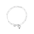 S925 sterling silver heart bracelet with retro charm and engraved tag on white base - 925 Silver / Platinum Bracelet
