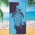 Microfiber beach towel featuring a deep purple sea turtle print on blue background - Sea Turtle Beach Towel 6