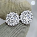 Exquisite snowflake halo stud earrings with zircon stones and polished silver finish - White Gold