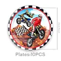 Dettaglio di piatti di carta motocross da 9 pollici per feste con design da corsa - Piatti da 9 pollici 10 PCS