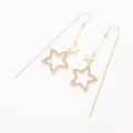 Elegant gold star tassel drop earrings with sparkling cubic zirconia on white background - Gold Star Tassel Ear Line (H109)