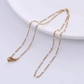 Golden satellite chain necklace with white beads and lobster clasp on white background - Gold - White Beads