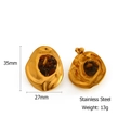 Orecchini irregolari in acciaio dorato con inserto di pietra naturale occhio di tigre - Oro 18K/Acciaio Inossidabile / Occhio di tigre