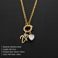Elegant 14K gold plated stainless steel heart and artistic initial V pendant necklace for DIY - Letter V(XNL0085)