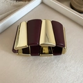 Detail of a gold and burgundy acrylic chunky stretch bracelet with geometric block pattern - 5# Bracelet - Gold Spliced Red