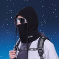 Pasamontañas de invierno para hombre en forro polar negro con cordón para protección total - Negro