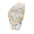 Close-up of gold and silver luxury watch featuring diamond encrusted bezel and Roman dial - Two-Tone Gold White Diamond