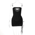 Schwarzes trägerloses figurbetontes Kleid mit Strass-Herz und Spitzenbesatz - L / Schwarz