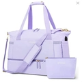 Lavender travel duffel bag set with matching makeup pouch and adjustable shoulder strap - Lavender