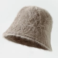 Modischer hellbrauner Fischerhut aus Kunstkaninchenfell mit flauschig warmer Textur - M (56-58cm) / Khaki