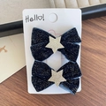 Barrettes à cheveux en velours bleu marine pour filles avec motifs étoiles dorées - Barrette Étoile / Bleu