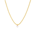 18K gold plated stainless steel bead chain necklace with white teardrop pearl pendant - Bean Chain Teardrop Pearl Pendant