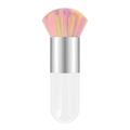 Portable kabuki makeup brush with colorful gradient bristles and white handle - Small Chubby White Silver Rainbow Hair