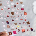 Cartoon Nagelaufkleber mit Bären und Kaninchen, dünne Klebe-Decals Serie KX080 - Brauner Bär Hase Kirsche (KX080)