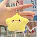 Yellow plush star doll keychain with smiling face embroidery and silver bead chain - Yellow Star with Bead Chain
