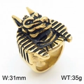 Gothic gold Anubis stainless steel ring for men, Egyptian god wolf head design, 31mm width - US 9 / Golden Anubis Style (KR109965-HL)