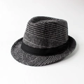 Classic straw jazz hat in black and grey checkered pattern with a black ribbon band - M (56-58cm) / Checkered Wool Black