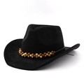 Classic black western cowboy hat with a unique wooden bead decorative band and curved brim - M (56-58cm) / Black