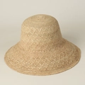Detail of hand-woven raffia sun hat showing hollow pattern and natural fiber texture - M (56-58cm) / Natural Raffia