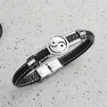 Mens woven leather bracelet with silver yin yang stainless steel charm in dark brown - Black Brown (Yin Yang)