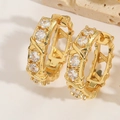 Vintage gold hoop earrings featuring elegant X-shaped texture and sparkling zircon stones - Hollow White Zircon/X-shape Cross