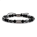 Men's matte black beaded bracelet with silver zircon spacers and adjustable cord - Black Matte Silver