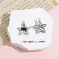 Y2K silver star pendant with black gemstone inlay for DIY jewelry making 21x24mm - Black Zircon Star / Silver