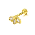 Gold lip stud featuring three marquise-cut clear zircons in a leaf-shaped fan design - Gold Marquise Petal (24051003-3)