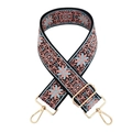 Detailed view of jacquard floral bag strap with pink and blue embroidery and gold hooks - Gold Clasp / Pink Blue Floral