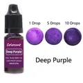 Deep purple liquid candle dye showing color intensity with 1, 5, and 10 drops - 10ml / Deep purple