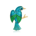 Exquisite blue and green enamel bird brooch with golden metal branch on white background - Blue-Green Bird (C936-A)
