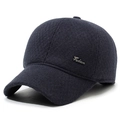 Berretto da baseball da uomo in lana blu scuro con emblema metallico laterale - Regolabile / Blu navy