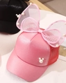 Detail of pink mesh baseball cap featuring a pearl Mickey Mouse motif and large tulle bow - 2-10 Years (48-54cm) / Mesh Large Bow / Pink Red (Pearl)