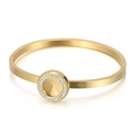 Polished gold stainless steel open bangle with a rhinestone-studded circular DIY base - Gold (KLJ5749-Z)