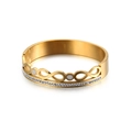 Polished gold infinity bangle for women with sparkling double-row crystals and crown charm - Gold Infinity Crown Mother of Pearl Style (KB119191-KFC)