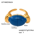 Gold-plated stainless steel ring featuring a vibrant blue oval resin candy gemstone - US 7 / Gold Dark Blue Resin