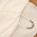 Handmade necklace with green natural stones, shell beads and gold stainless steel heart chain - Green Natural Stone & White Shell Beaded Style (2#)
