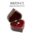 Handcrafted heart-shaped walnut wood ring box with red velvet lining and silver ring - Single Slot-Solid Lid-Non-Customized / Red