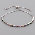 Adjustable silver bracelet with a row of vibrant round-cut multi-colored zircons - Rainbow Round Zircon Style (SL0004) / Silver