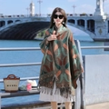 Ethnic paisley shawl for women with colorful fringe details and thick cashmere feel - Green & Orange Paisley Ethnic Shawl