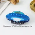 Blaue UFO Alien Haarklammer aus Acetat, Größe 10x5,2cm, leichtes 31g Design für Damen - UFO-3 Texturiertes Blau